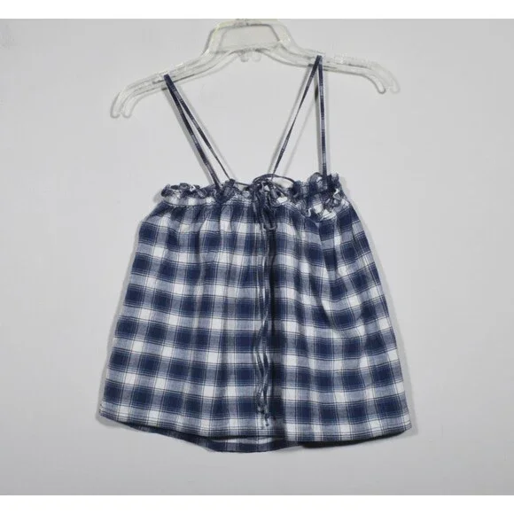 Madewell Blue Plaid 100% Cotton Adjustable Spaghetti Strap Top Sz XXS - Picture 3 of 5